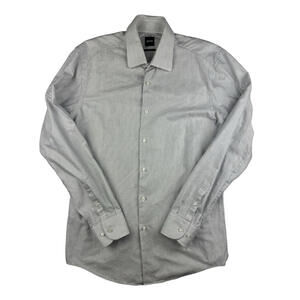 Hugo Boss H-HANK-kent Slim Fit Striped Dress Shirt Cotton White Size 41 L 16